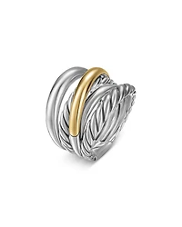 Crossover Five Row Ring Sterling Silver with 14K Yellow Gold, 17.5mm