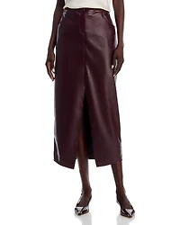 Faux Leather Front Slit Midi Skirt