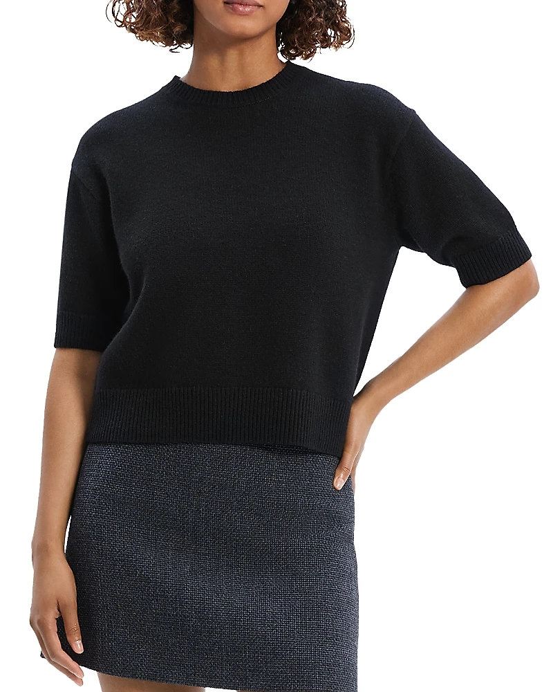 Theory Cashmere Cropped Short Sleeve Sweater
