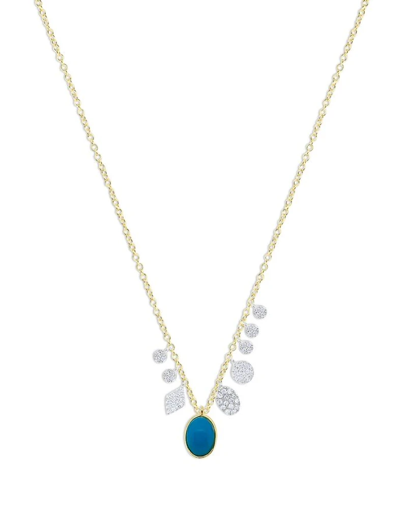14K White & Yellow Gold Turquoise & Diamond Dangle Pendant Necklace, 18-20"