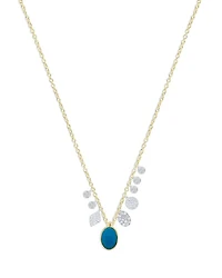 14K White & Yellow Gold Turquoise & Diamond Dangle Pendant Necklace, 18-20"