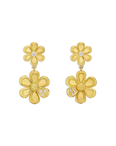 Temple St. Clair 18K Yellow Gold Fj Diamond Flower Drop Earrings