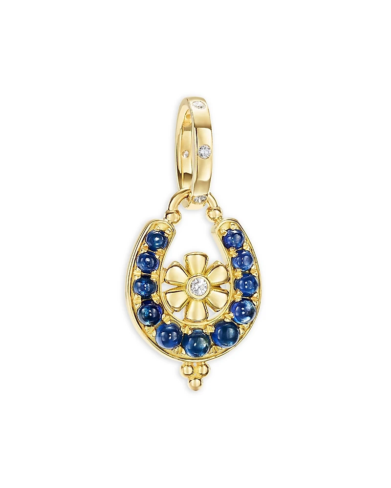 Temple St. Clair 18K Yellow Gold Fj Blue Moonstone & Diamond Flower Horseshoe Pendant