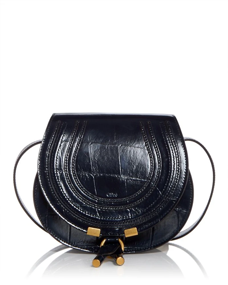 Marcie Small Croc Embossed Leather Saddle Bag