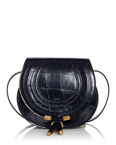 Marcie Small Croc Embossed Leather Saddle Bag