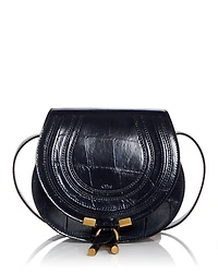 Marcie Small Croc Embossed Leather Saddle Bag