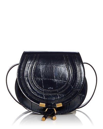 Chloe Marcie Small Croc Embossed Leather Saddle Bag