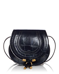 Chloe Marcie Small Croc Embossed Leather Saddle Bag