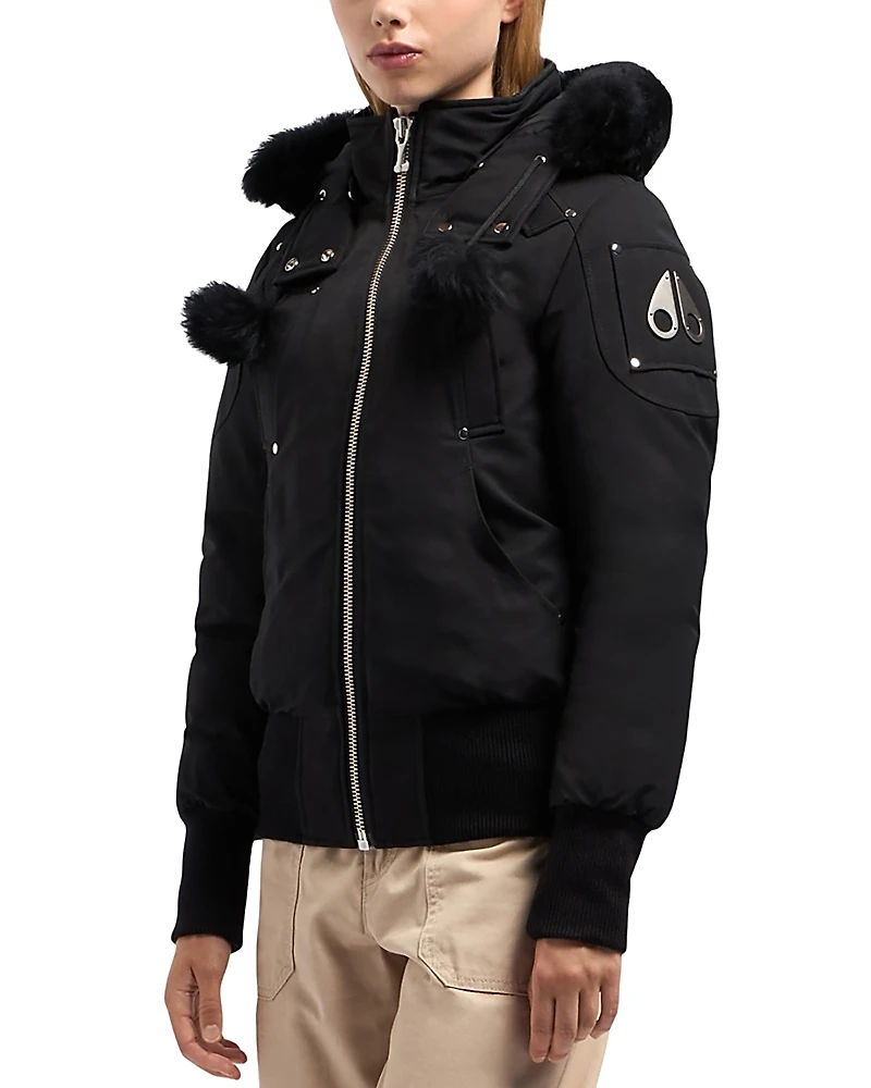 Moose Knuckles Debbie Shearling Trim Down Bomber Jacket