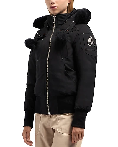 Moose Knuckles Debbie Shearling Trim Down Bomber Jacket