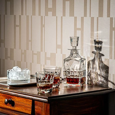Manhattan On the Rocks Set: Square Decanter & 2 Medium Old Fashion Glasses