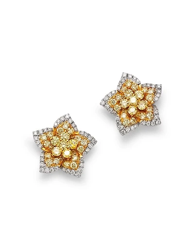 White & Yellow Star Stud Earrings in 14K White & Yellow Gold, 1.79 tcw