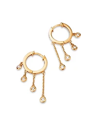 14K Yellow Gold Lab Grown Diamond Bezel Tiered Dangle Hoop Earrings