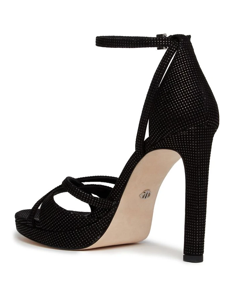 Women's Violet Almond Toe Studded Strappy High Heel Sandals