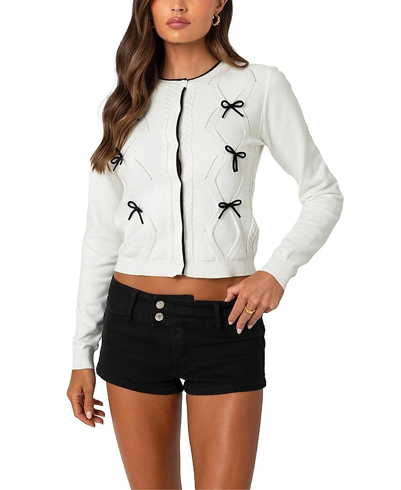 Edikted Contrast Bow Knit Cardigan