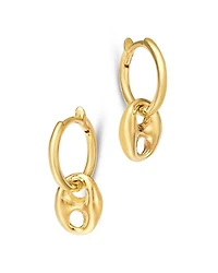 14K Yellow Gold Heavy Metal Mariner Link Dangle Small Huggie Hoop Earrings