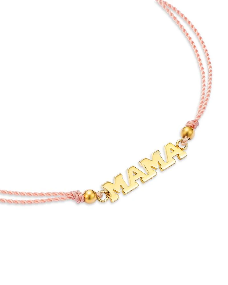 14K Yellow Gold Midi Bitty Symbols MAMA Pink Cord Bolo Bracelet