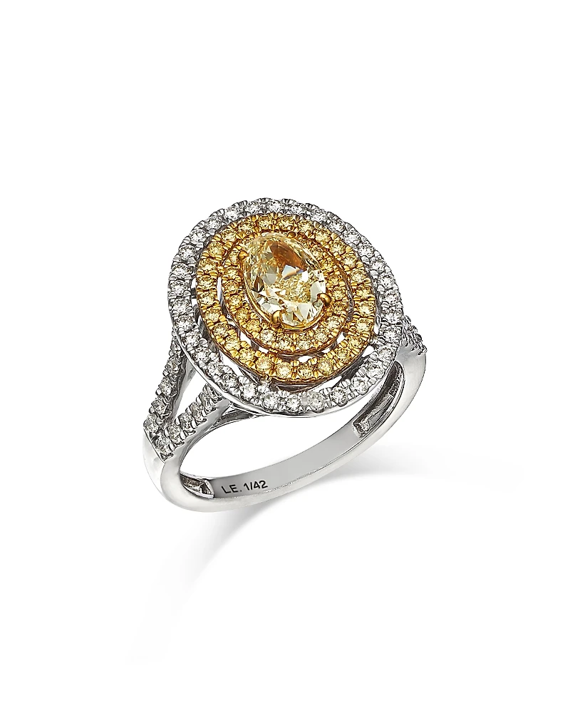 Bloomingdale's Limited Edition White & Yellow Diamond Oval & Round Halo Ring