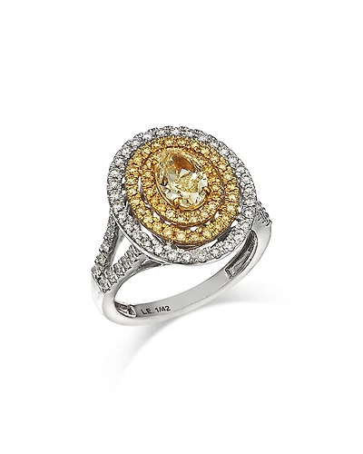 Bloomingdale's Limited Edition White & Yellow Diamond Oval & Round Halo Ring