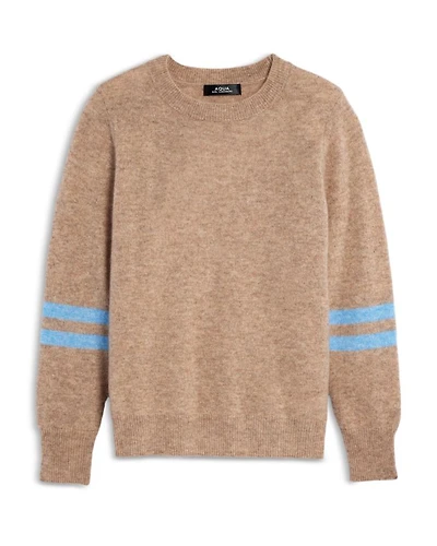 Girls' Stripe Sleeve Cashmere Pullover Crewneck Sweater, Big Kid - Exclusive