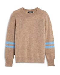 Girls' Stripe Sleeve Cashmere Pullover Crewneck Sweater, Big Kid - Exclusive