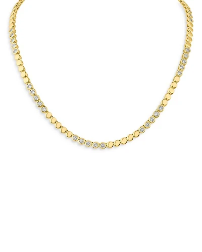 Cubic Zirconia Station Collar Necklace 14K Gold Plated, 17"