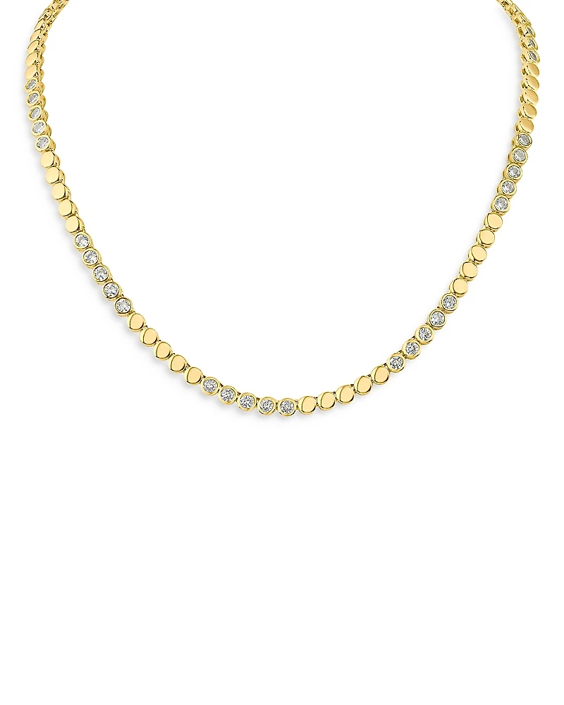 Kenneth Jay Lane Cubic Zirconia Station Collar Necklace 14K Gold Plated, 17