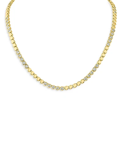 Kenneth Jay Lane Cubic Zirconia Station Collar Necklace 14K Gold Plated, 17