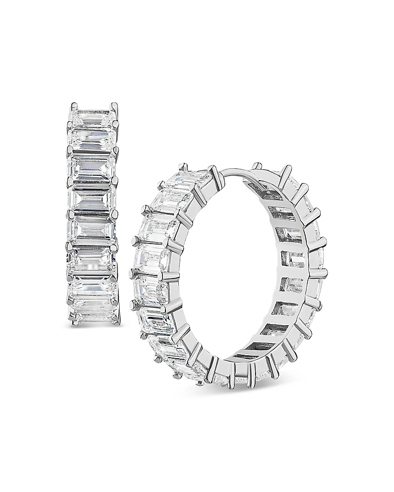 Kenneth Jay Lane Emerald Cut Cubic Zirconia Hoop Earrings
