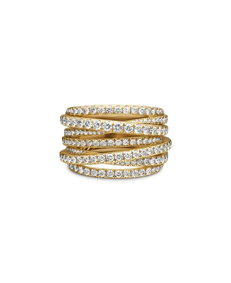 18K Yellow Gold Diamond Crossover Multirow Stack Look Ring