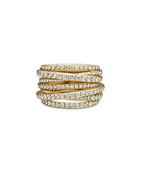 18K Yellow Gold Diamond Crossover Multirow Stack Look Ring