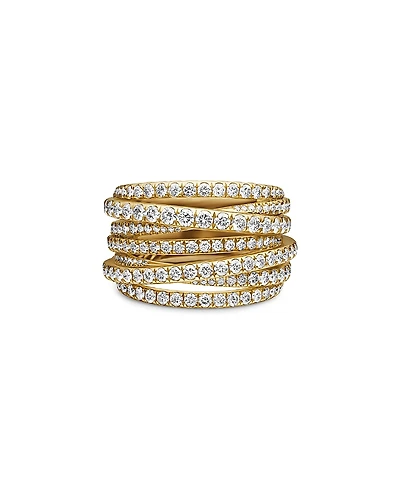 David Yurman 18K Yellow Gold Diamond Crossover Multirow Stack Look Ring