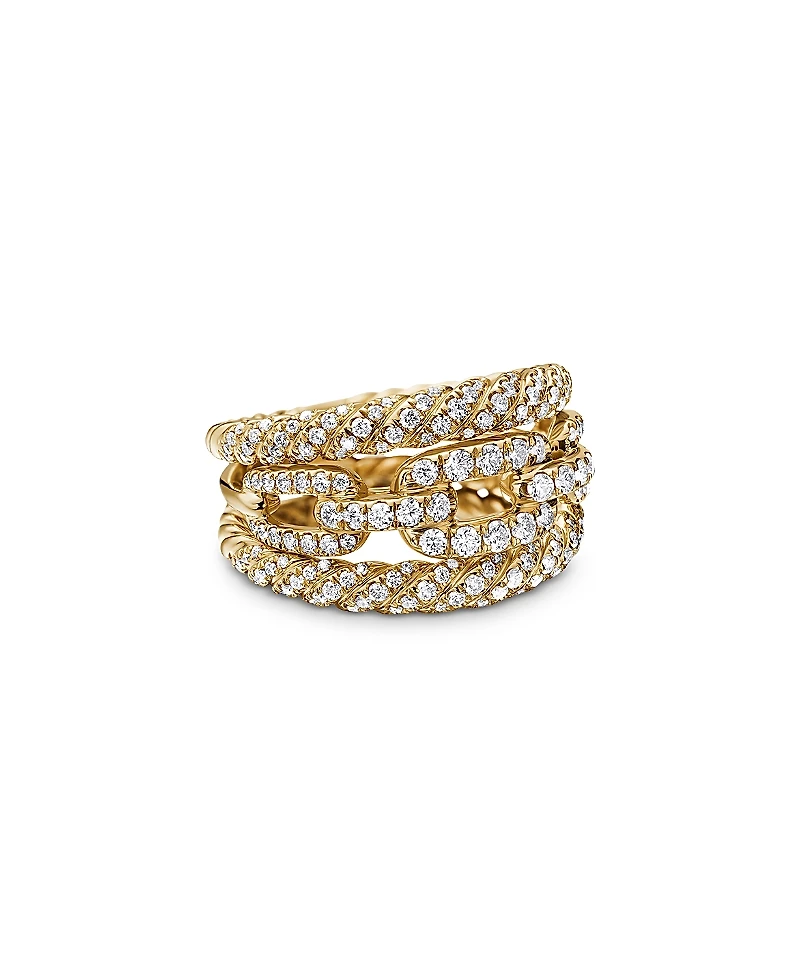 David Yurman 18K Yellow Gold Stax Three-Row Ring with Diamonds