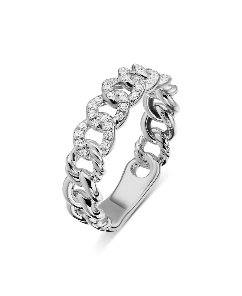 Belmont Curb Link Narrow Ring with Pavé Diamonds
