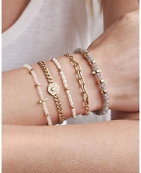 14k Yellow Gold Cultured Pearl Bead & Diamond Charm Bracelet