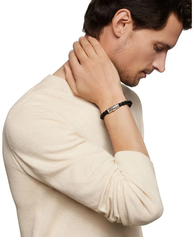 Men's Chevron Bracelet Black Rubber and Sterling Silver, 8mm