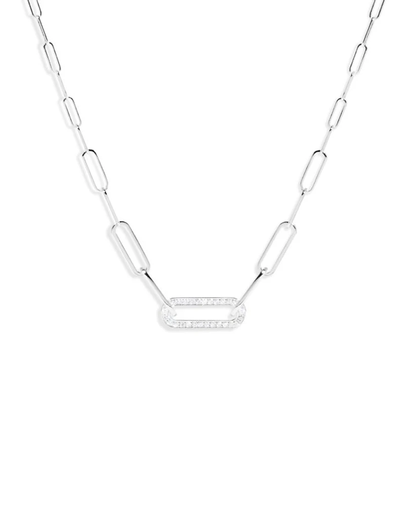 18K White Gold Maillon Diamond Pavé Link Pendant Necklace, 16.93"
