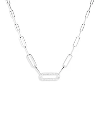 18K White Gold Maillon Diamond Pavé Link Pendant Necklace, 16.93"