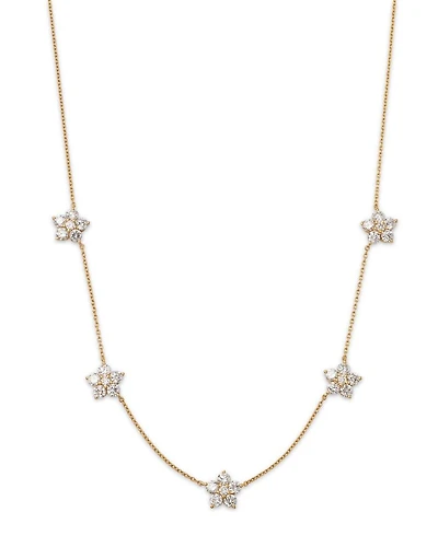 14K Yellow Gold Floral Lab Grown Diamond Station Necklace, 16"