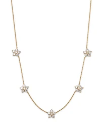 14K Yellow Gold Floral Lab Grown Diamond Station Necklace, 16"