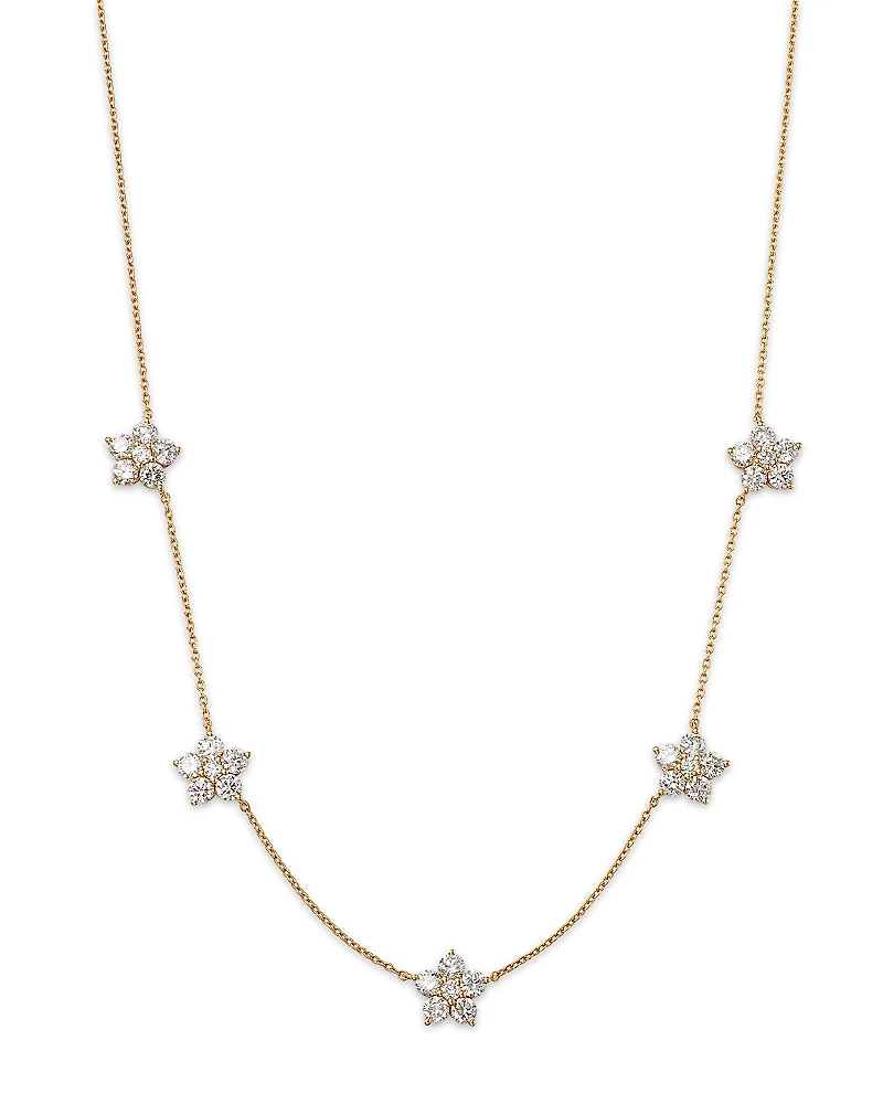 Lumeniri 14K Yellow Gold Floral Lab Grown Diamond Station Necklace, 16