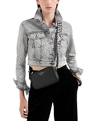 Rhinestone Logo Cropped Denim Jacket
