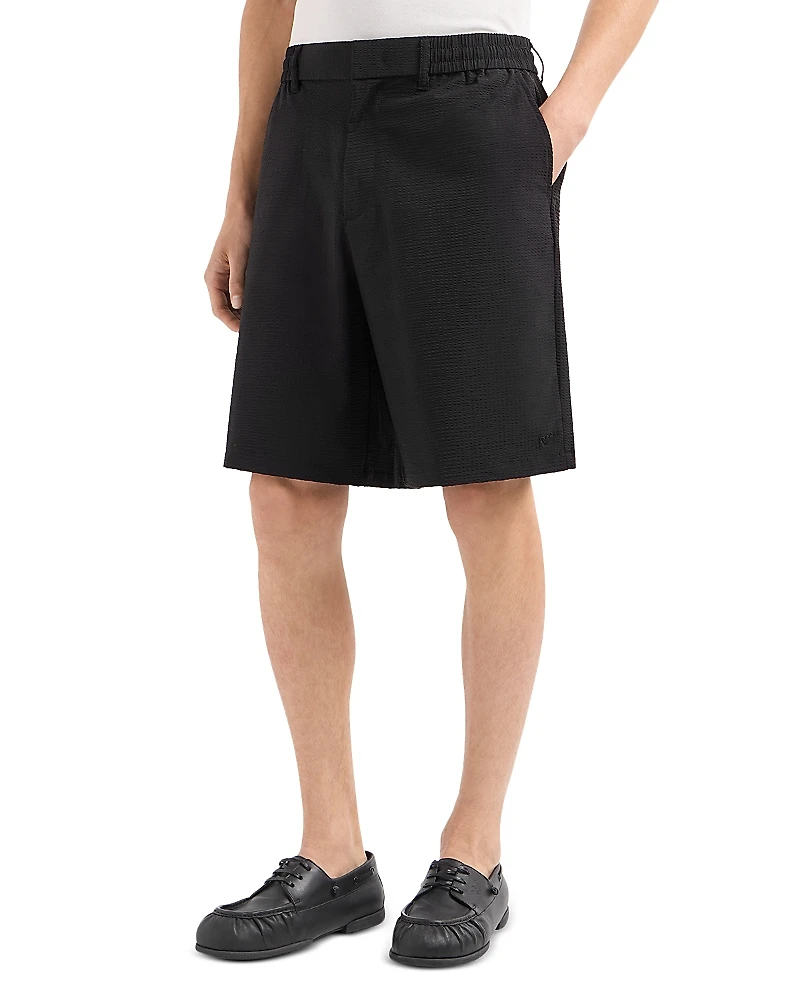Emporio Armani Technical Nylon Blend Seersucker Regular Fit Bermuda Shorts