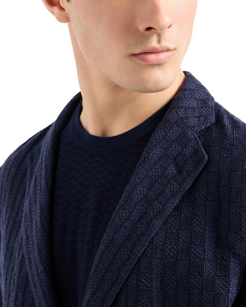 Modern Fit Geometric Patterned Bonded Knit Wool Blazer