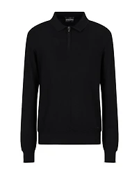 Wool Diamond Jacquard Regular Fit Quarter Zip Polo Sweater