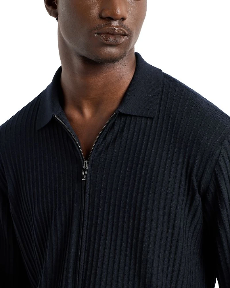 Travel Essentials Wool Ribbed Effect Full Zip Polo Cardigan