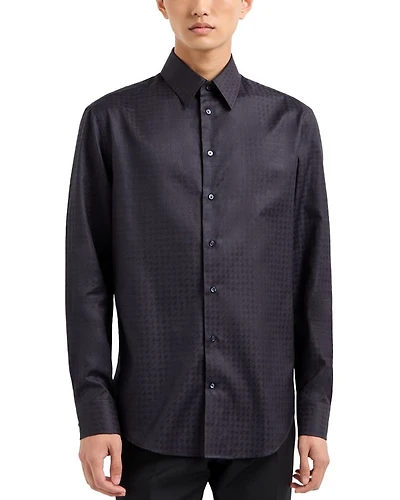Cotton Shirt with Allover Micro Jacquard Motif