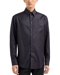 Cotton Shirt with Allover Micro Jacquard Motif