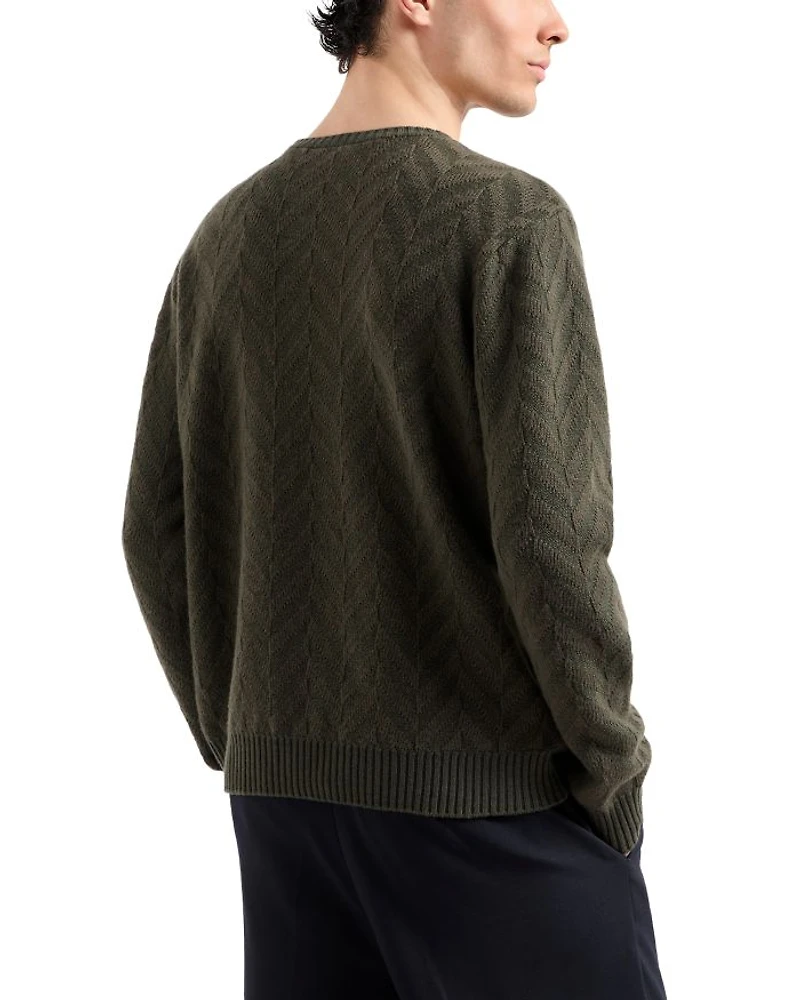 Allover Bicolor Chevron Jacquard Wool Sweater