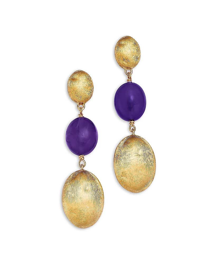 Marco Bicego 18K Yellow Gold Siviglia Color Amethyst Three Oval Drop Earrings - Exclusive